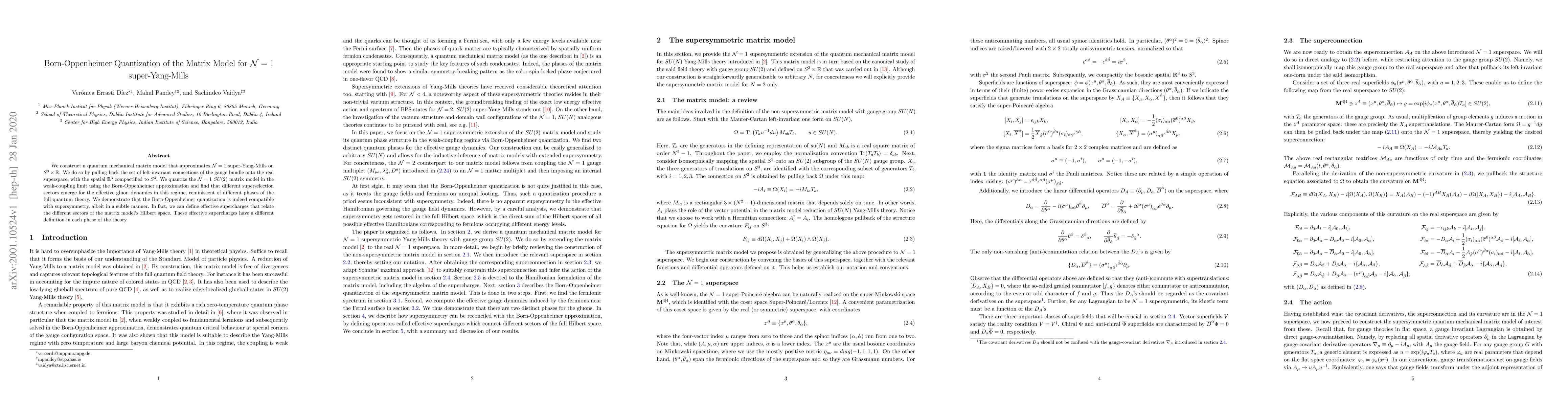 Thumbnail for Born-Oppenheimer Quantization of the Matrix Model for $\mathcal{N}=1$
  super-Yang-Mills
