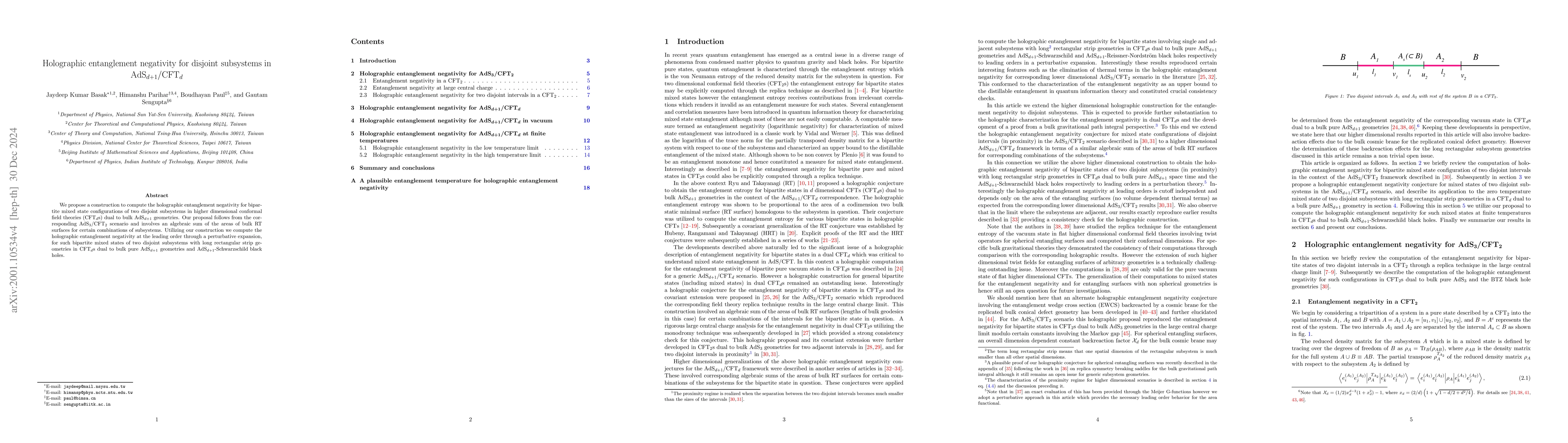 Thumbnail for Holographic entanglement negativity for disjoint subsystems in
  $\mathrm{AdS_{d+1}/CFT_d}$