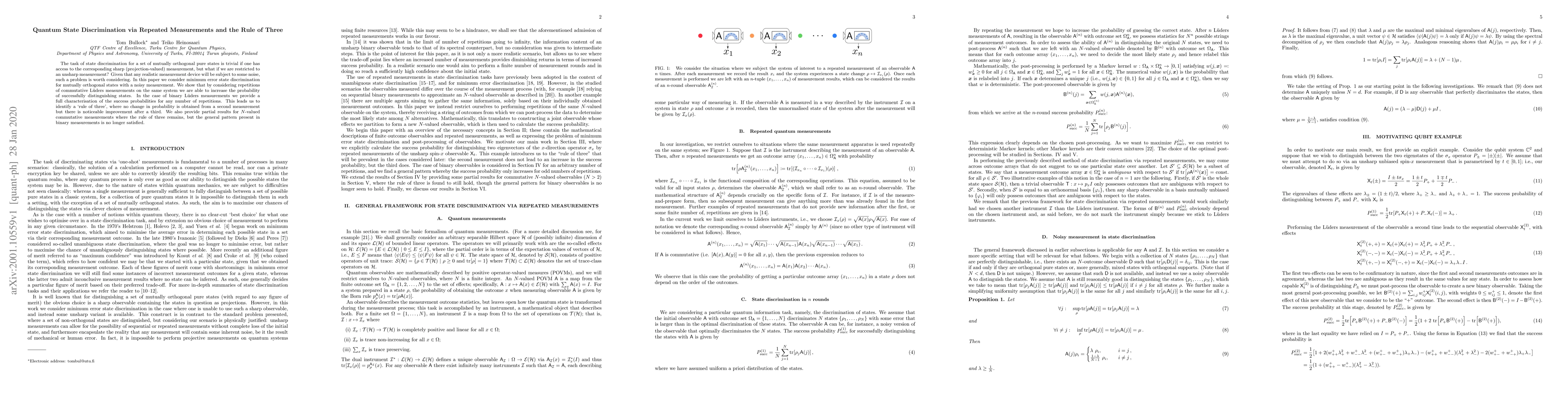 Thumbnail for Quantum State Discrimination via Repeated Measurements and the Rule of
  Three