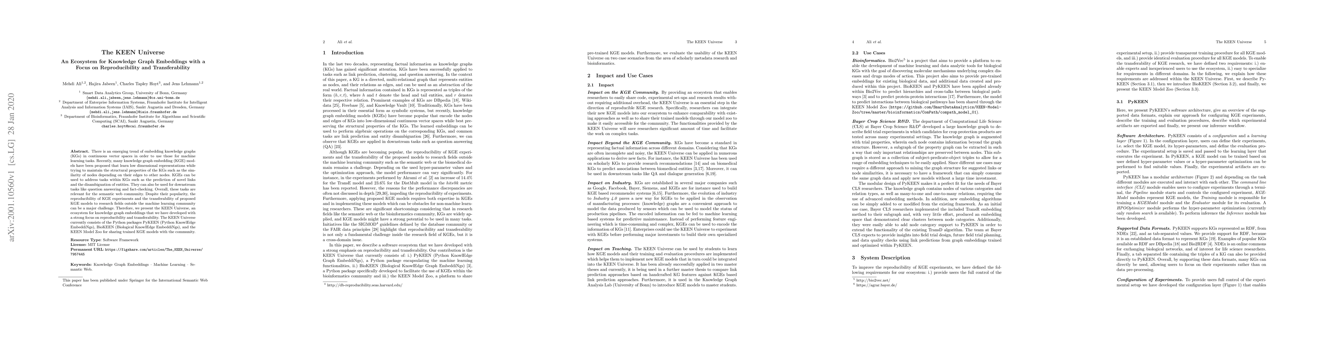 Thumbnail for The KEEN Universe: An Ecosystem for Knowledge Graph Embeddings with a
  Focus on Reproducibility and Transferability