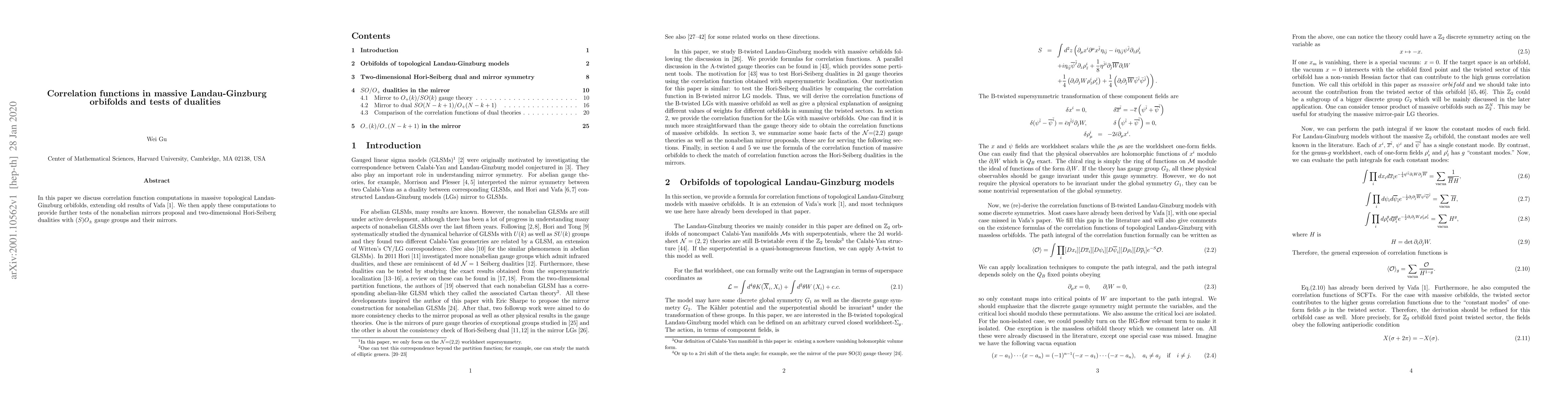 Thumbnail for Correlation functions in massive Landau-Ginzburg orbifolds and tests of
  dualities