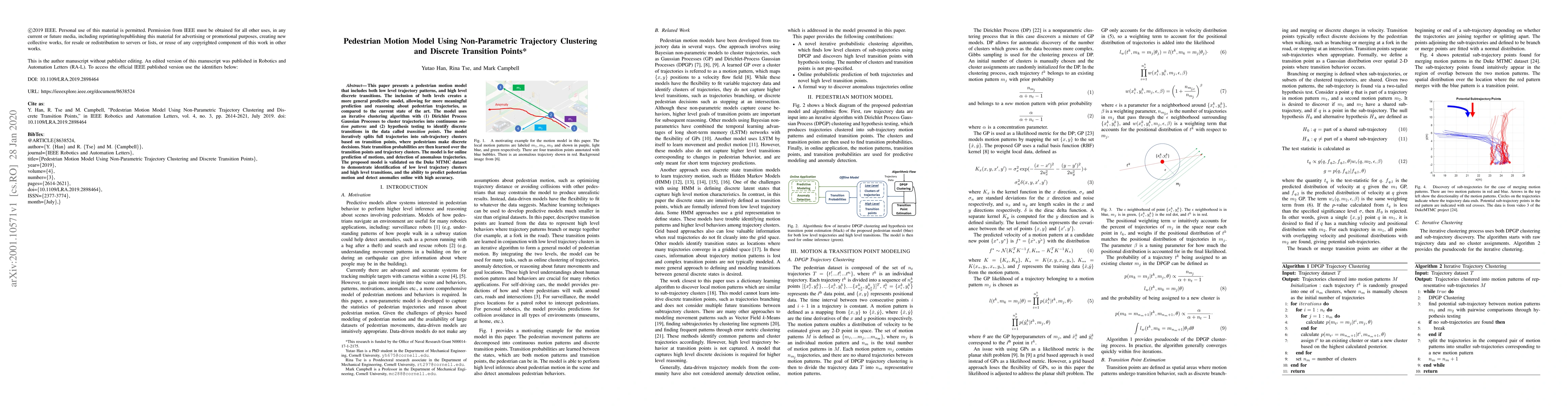 Thumbnail for Pedestrian Motion Model Using Non-Parametric Trajectory Clustering and
  Discrete Transition Points