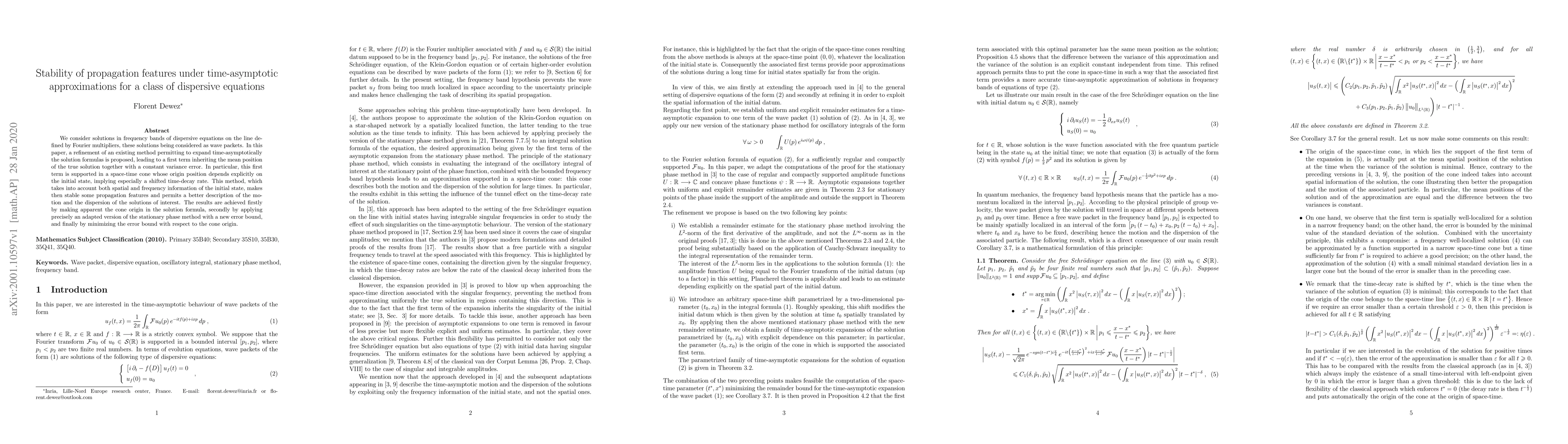 Thumbnail for Stability of propagation features under time-asymptotic approximations
  for a class of dispersive equations