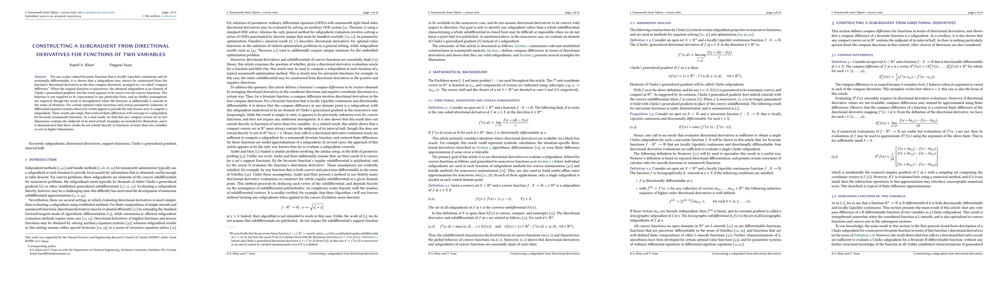 Thumbnail for Constructing a subgradient from directional derivatives for functions of
  two variables