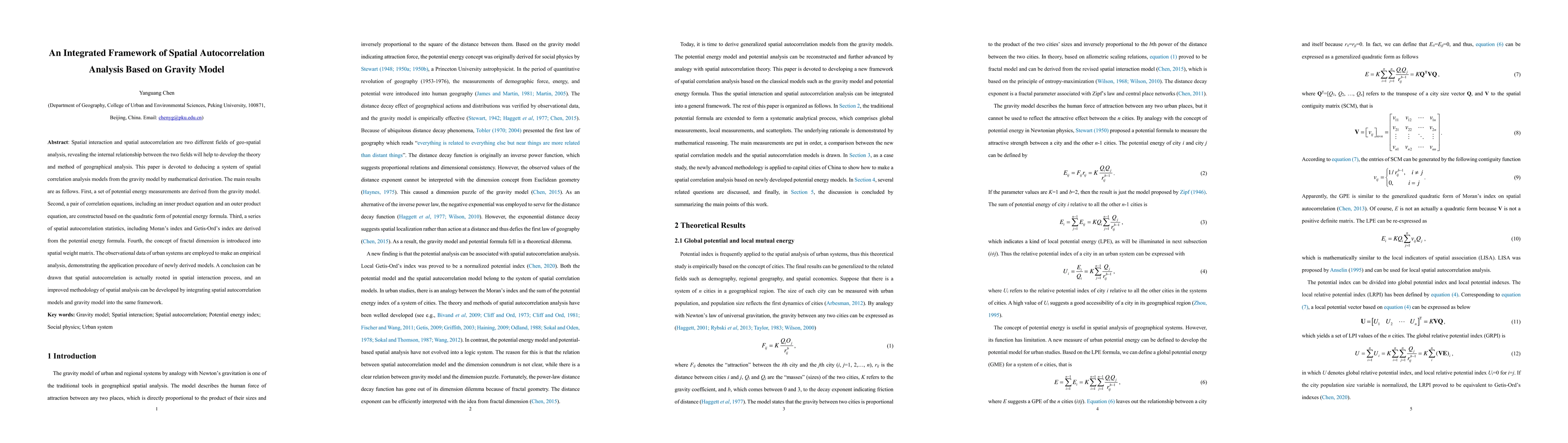 Thumbnail for An Integrated Framework of Spatial Autocorrelation Analysis Based on
  Gravity Model