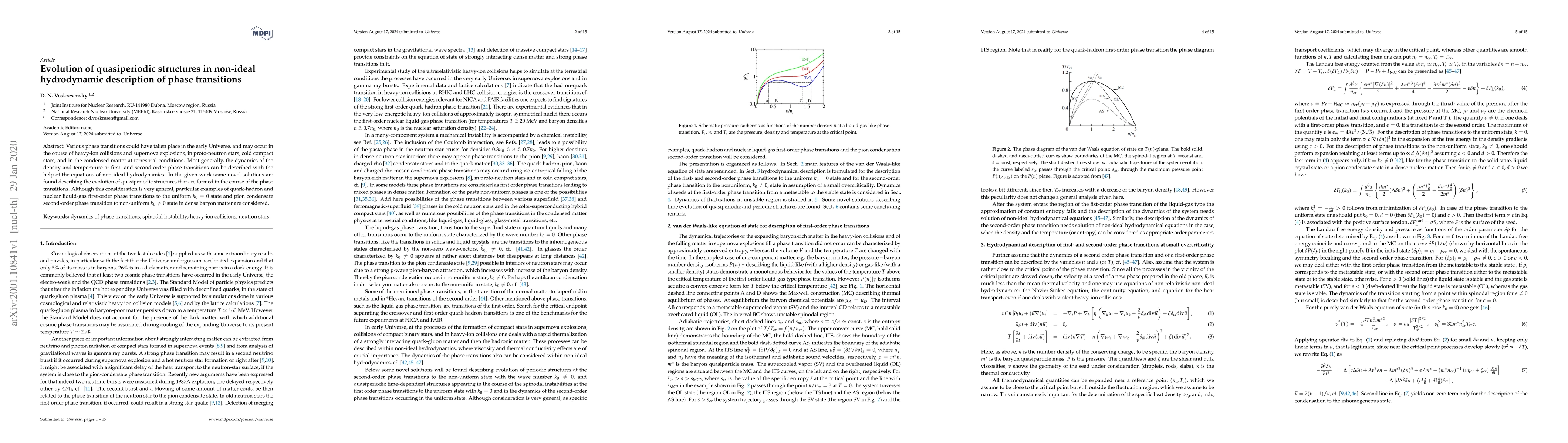 Thumbnail for Evolution of quasiperiodic structures in non-ideal hydrodynamic
  description of phase transitions