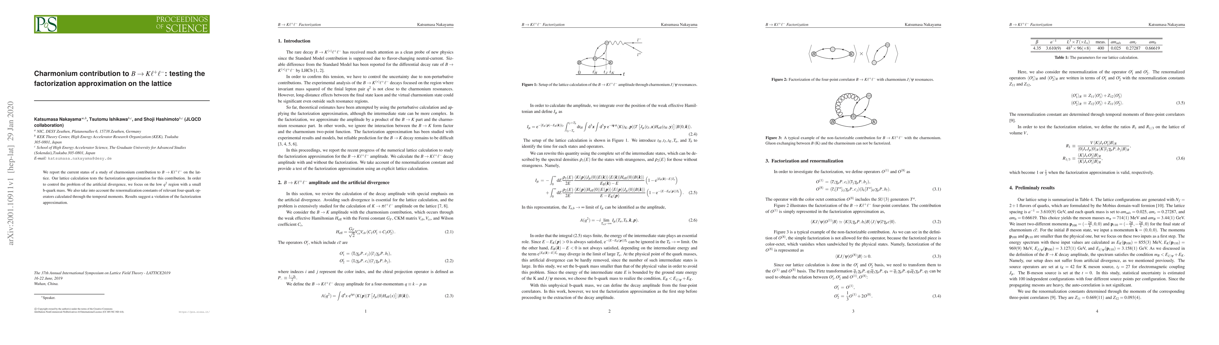 Thumbnail for Charmonium contribution to $B \rightarrow K\ell^+\ell^-: testing the
  factorization approximation on the lattice