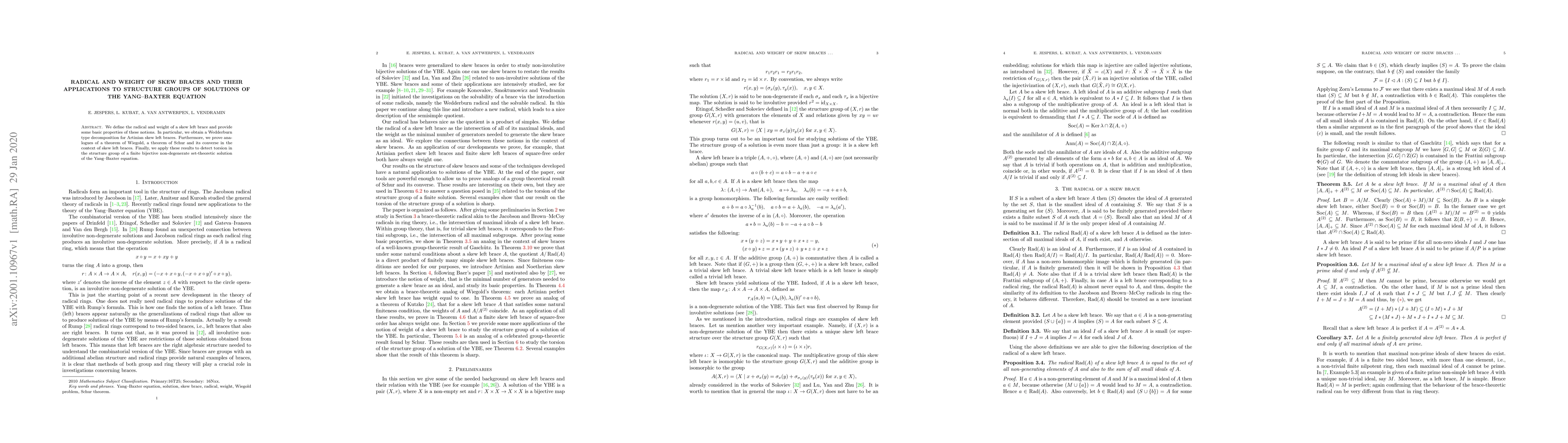 Thumbnail for Radical and weight of skew braces and their applications to structure
  groups of solutions of the Yang-Baxter equation
