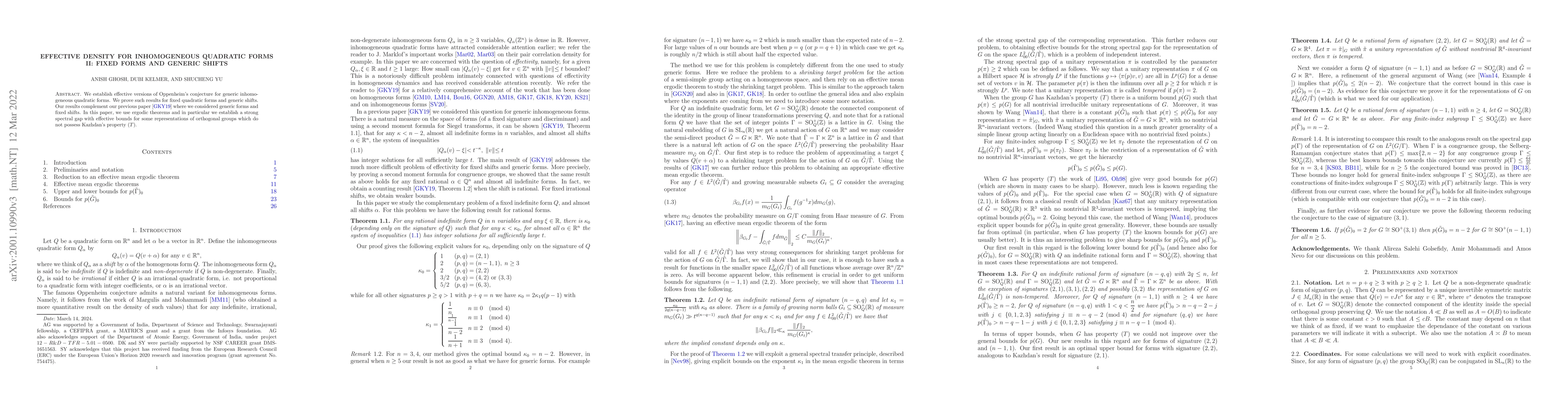 Thumbnail for Effective density for inhomogeneous quadratic forms II: fixed forms and
  generic shifts