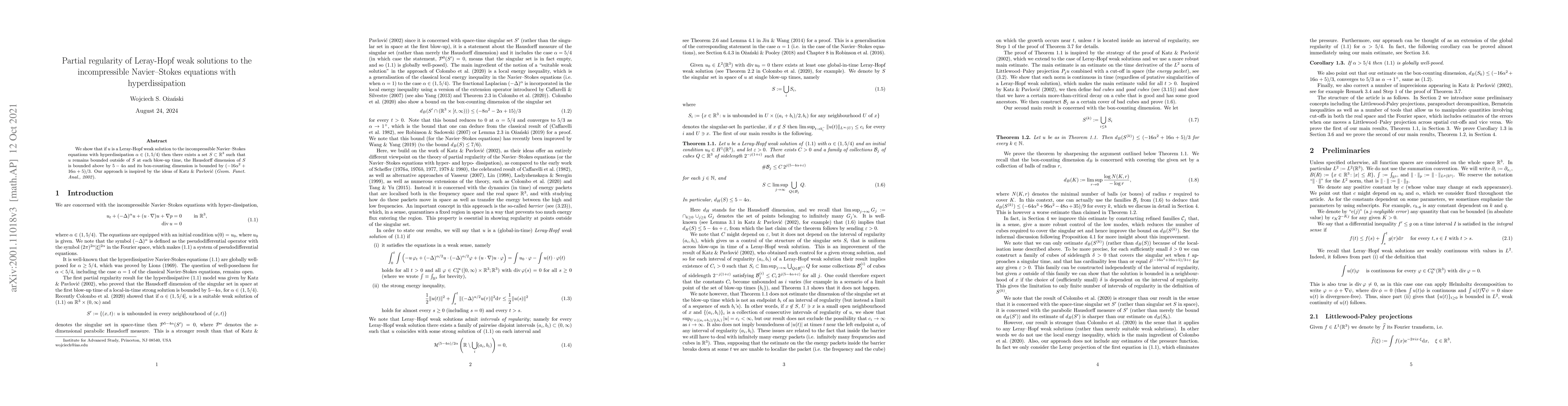 Thumbnail for Partial regularity of Leray-Hopf weak solutions to the incompressible
  Navier-Stokes equations with hyperdissipation
