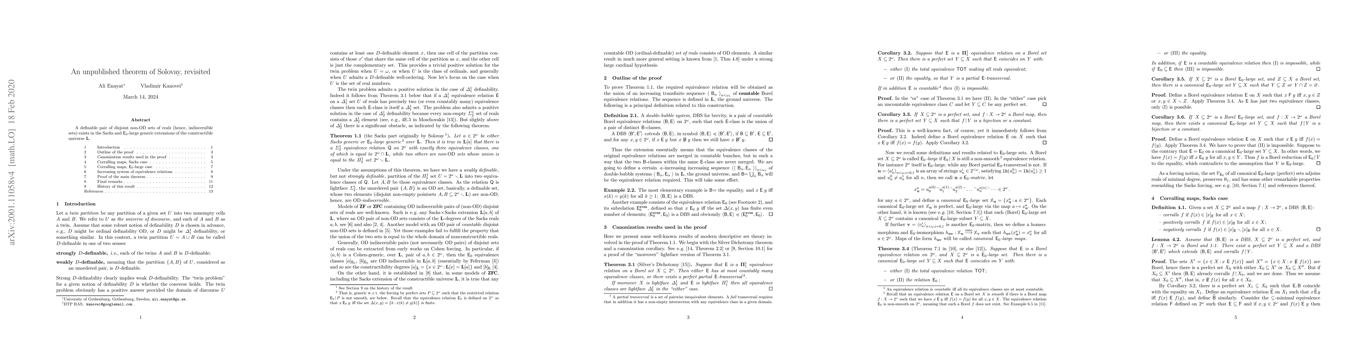Thumbnail for An unpublished theorem of Solovay, revisited