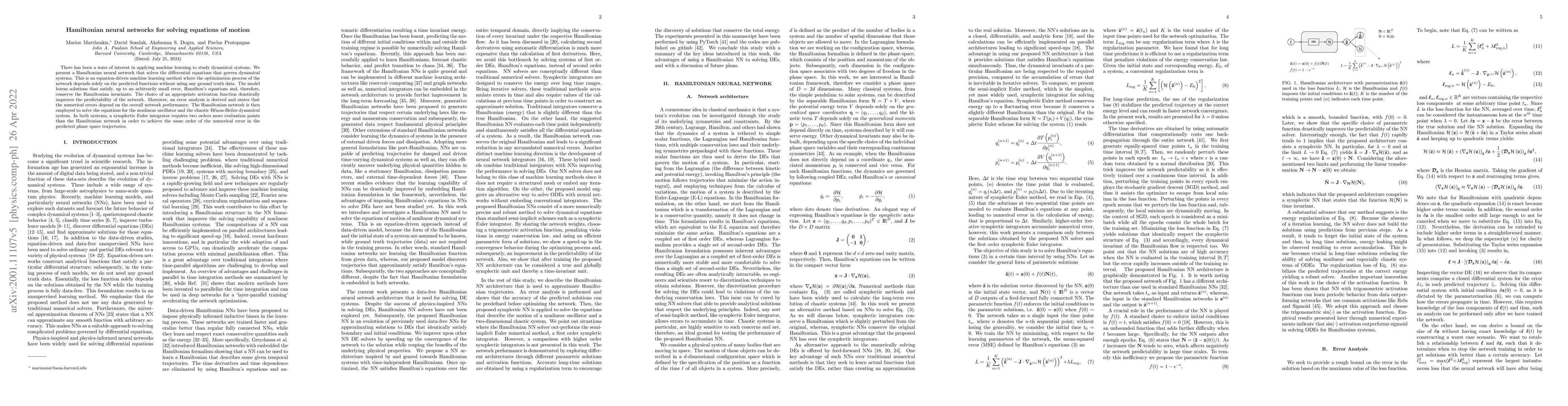 Thumbnail for Hamiltonian neural networks for solving equations of motion