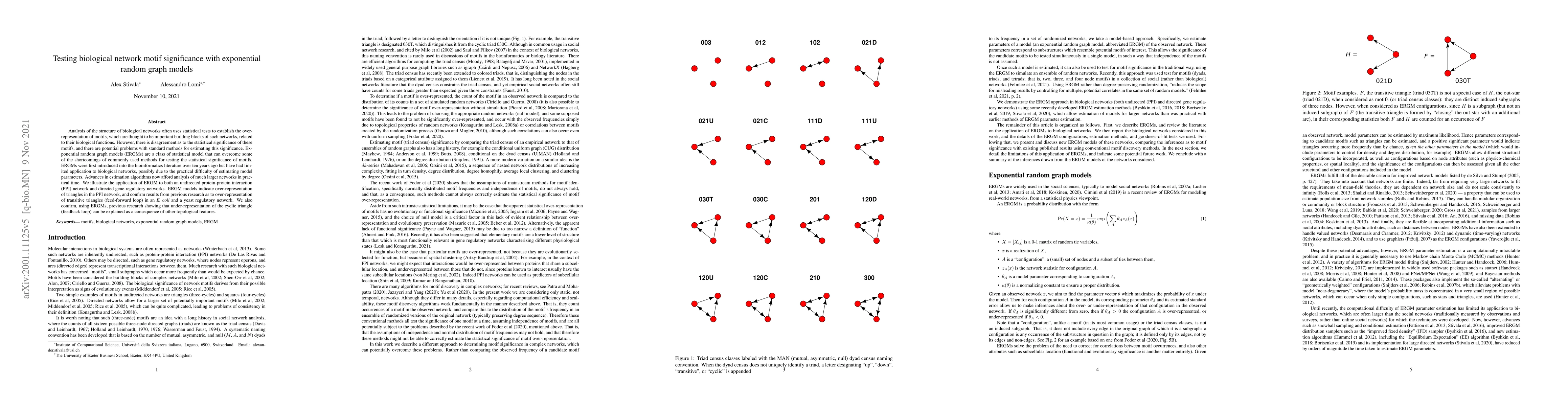 Thumbnail for Testing biological network motif significance with exponential random
  graph models
