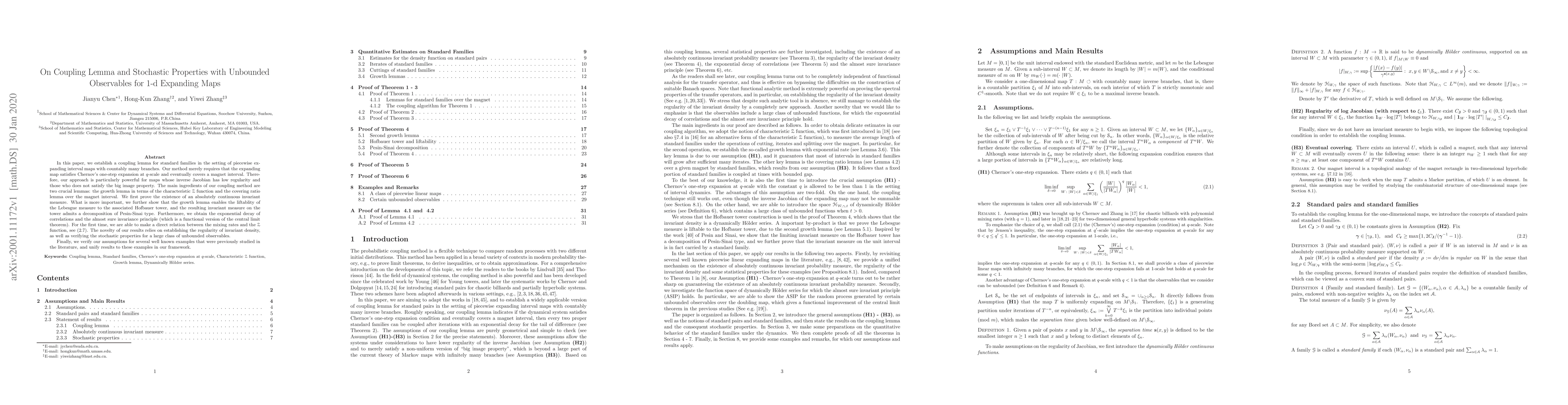 Thumbnail for On Coupling Lemma and Stochastic Properties with Unbounded Observables
  for 1-d Expanding Maps