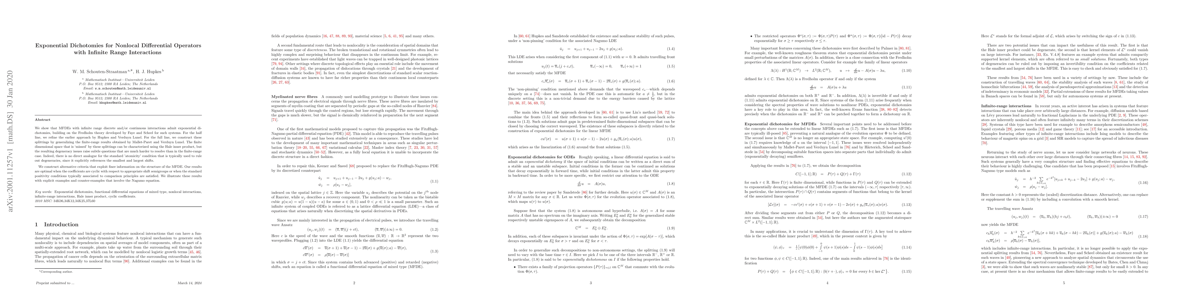 Thumbnail for Exponential Dichotomies for Nonlocal Differential Operators with
  Infinite Range Interactions