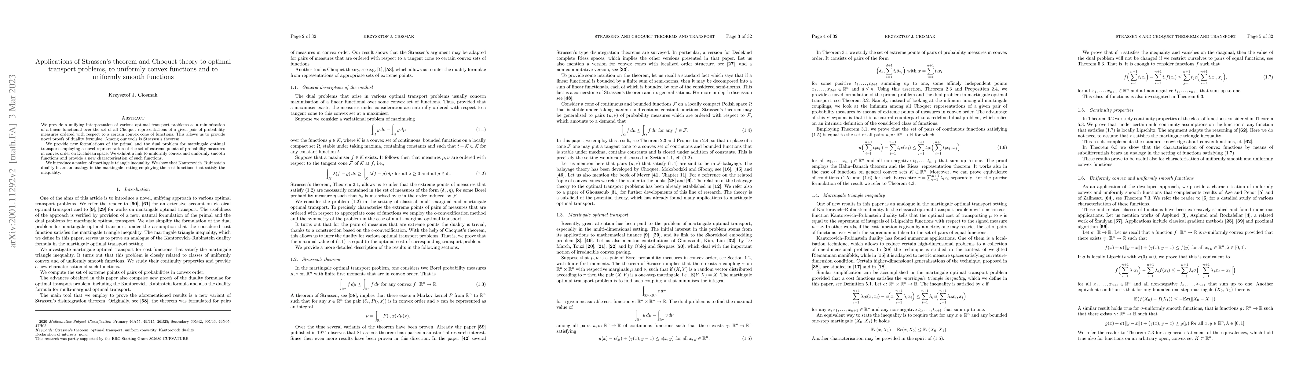 Thumbnail for Applications of Strassen's theorem and Choquet theory to optimal
  transport problems, to uniformly convex functions and to uniformly smooth
  functions