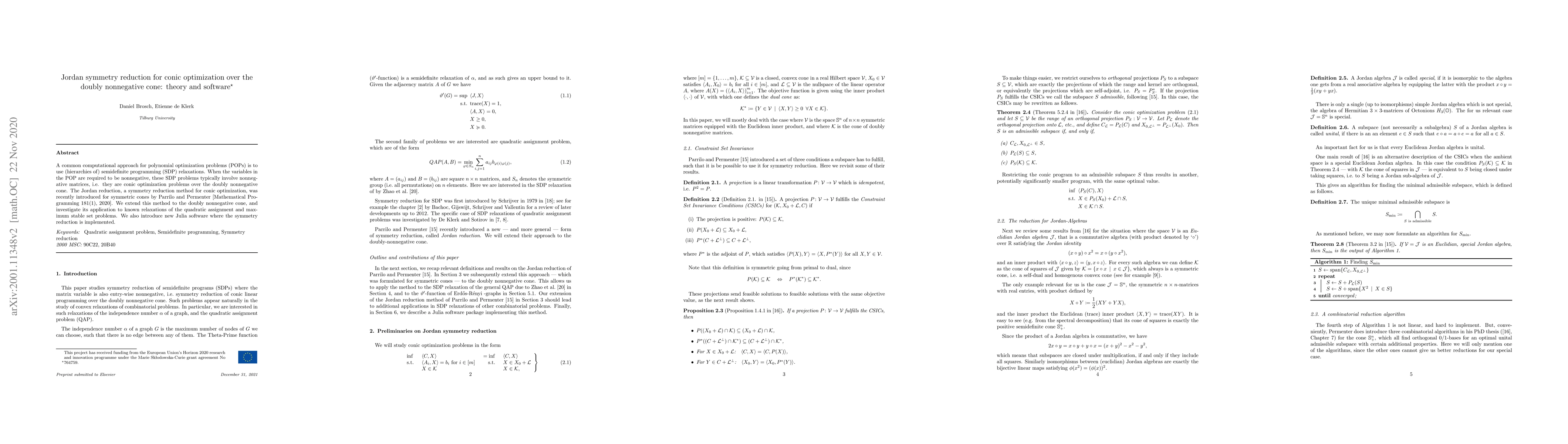 Thumbnail for Jordan symmetry reduction for conic optimization over the doubly
  nonnegative cone: theory and software