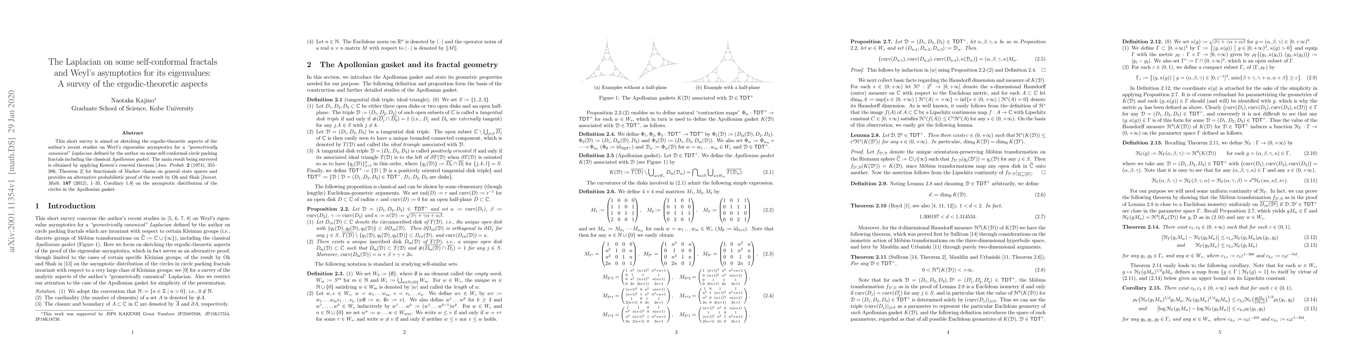 Thumbnail for The Laplacian on some self-conformal fractals and Weyl's asymptotics for
  its eigenvalues: A survey of the ergodic-theoretic aspects