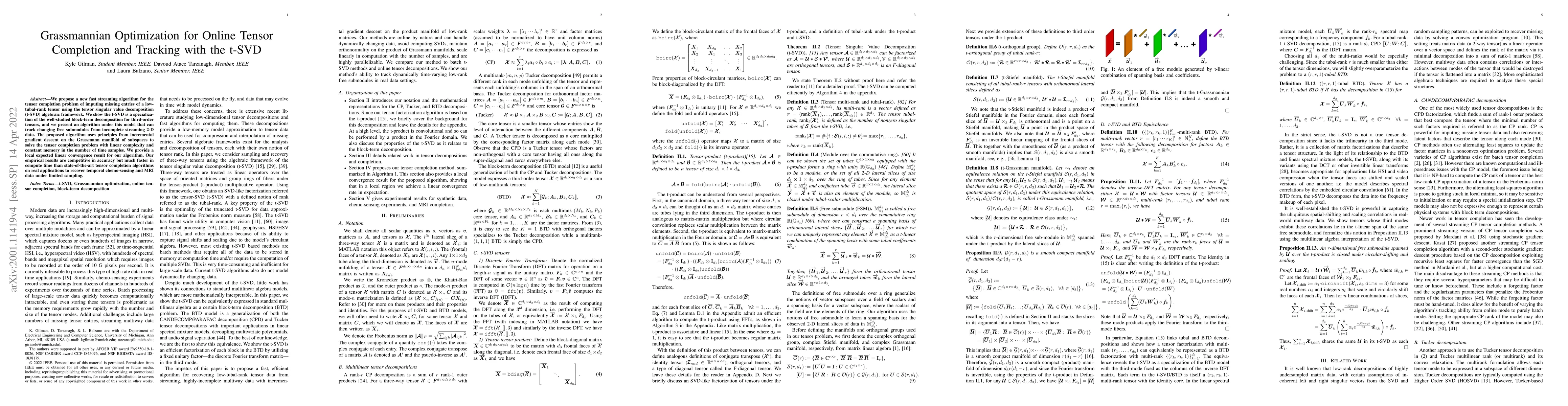 Thumbnail for Grassmannian Optimization for Online Tensor Completion and Tracking with
  the t-SVD
