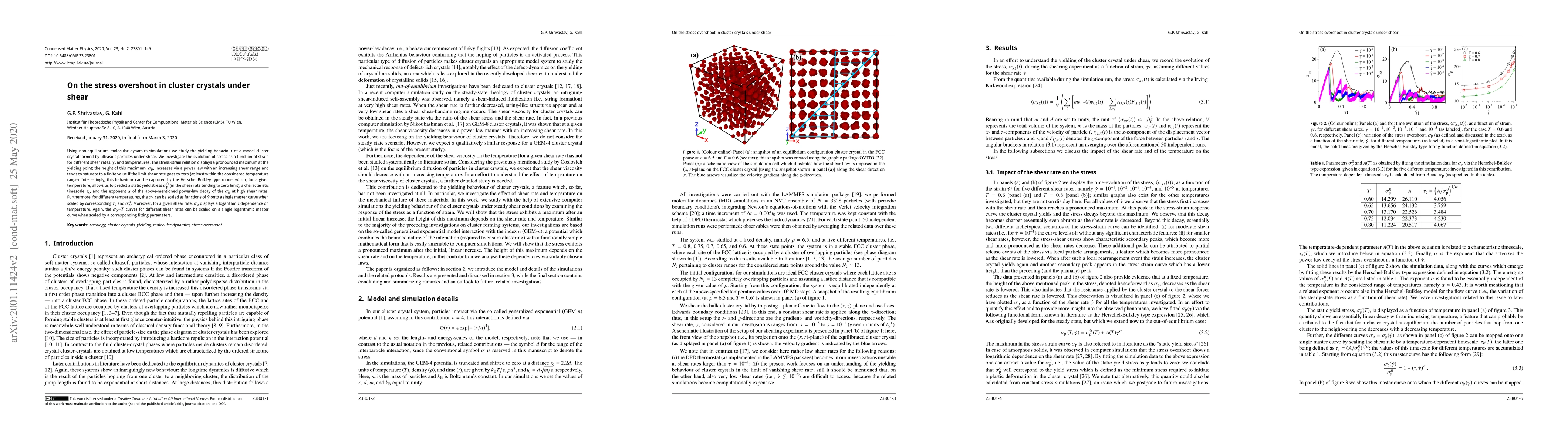 Thumbnail for On the stress overshoot in cluster crystals under shear