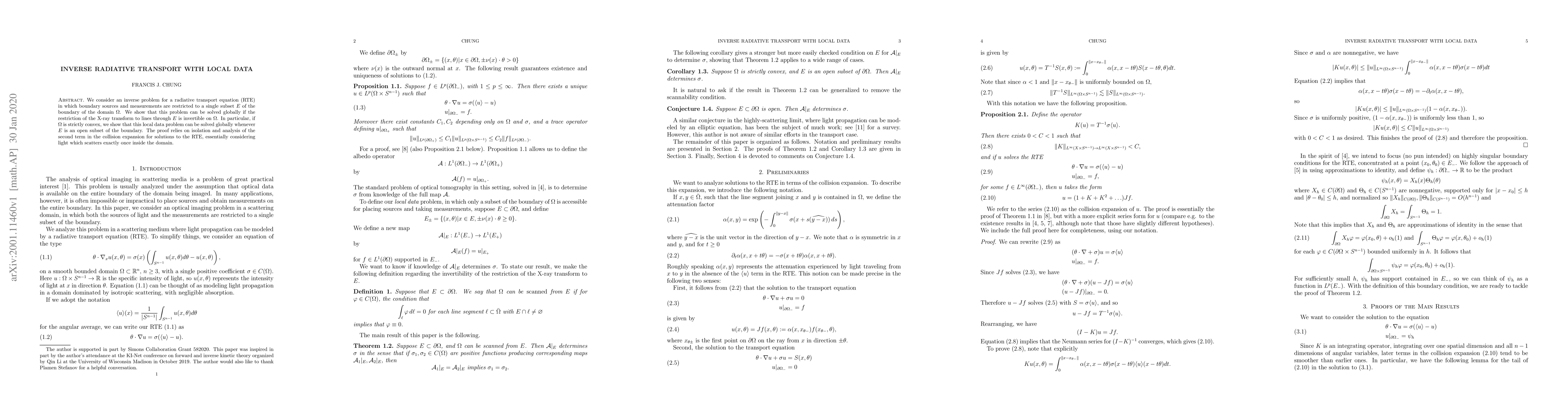 Thumbnail for Inverse Radiative Transport with Local Data