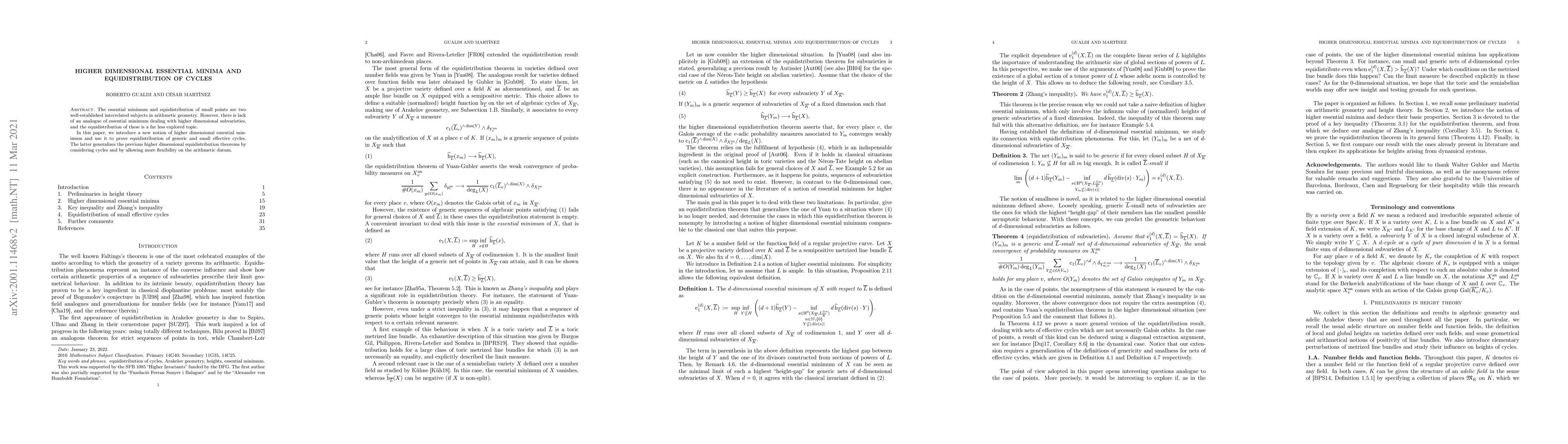 Thumbnail for Higher dimensional essential minima and equidistribution of cycles