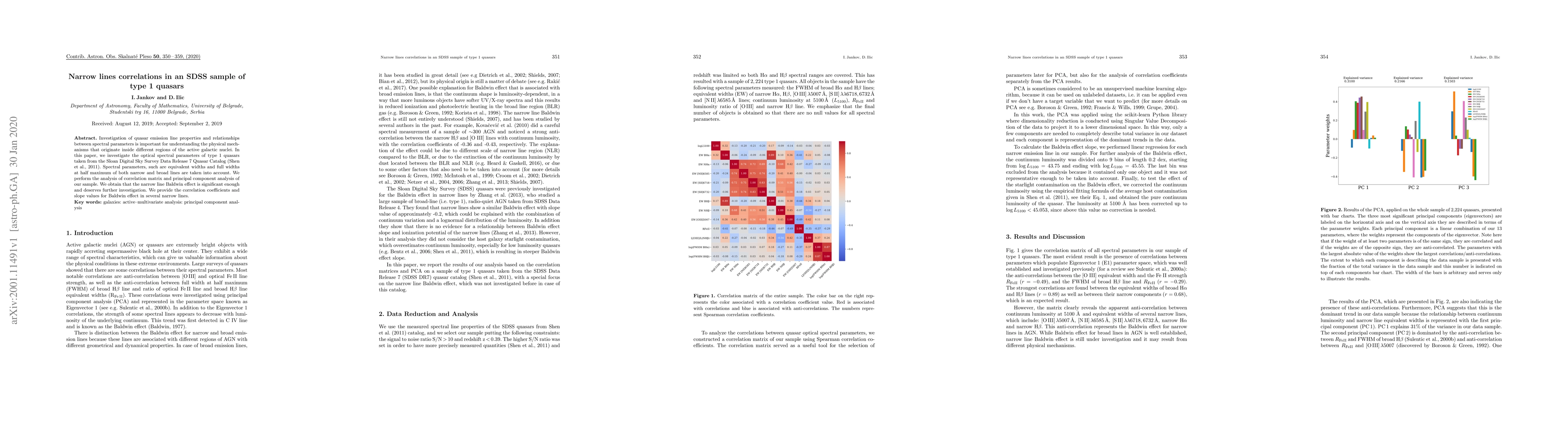 Thumbnail for Narrow lines correlations in an SDSS sample of type 1 quasars