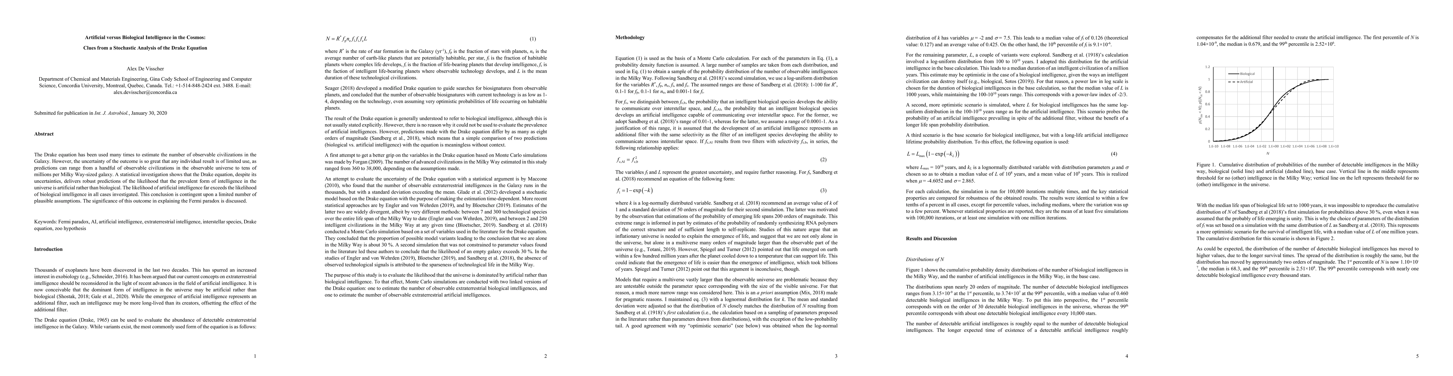 Thumbnail for Artificial versus Biological Intelligence in the Cosmos: Clues from a
  Stochastic Analysis of the Drake Equation