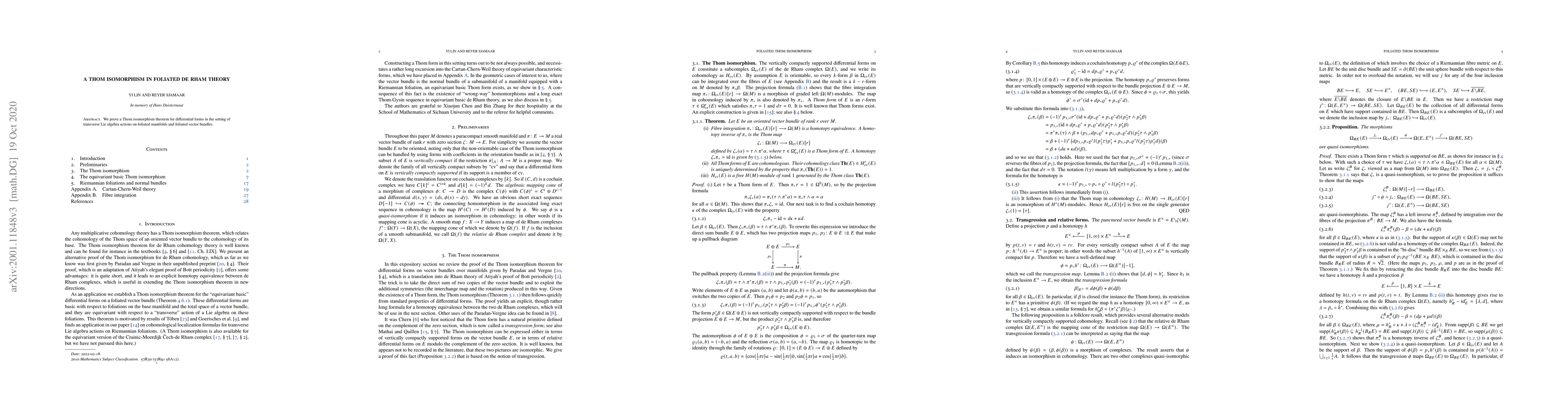 Thumbnail for A Thom isomorphism in foliated de Rham theory
