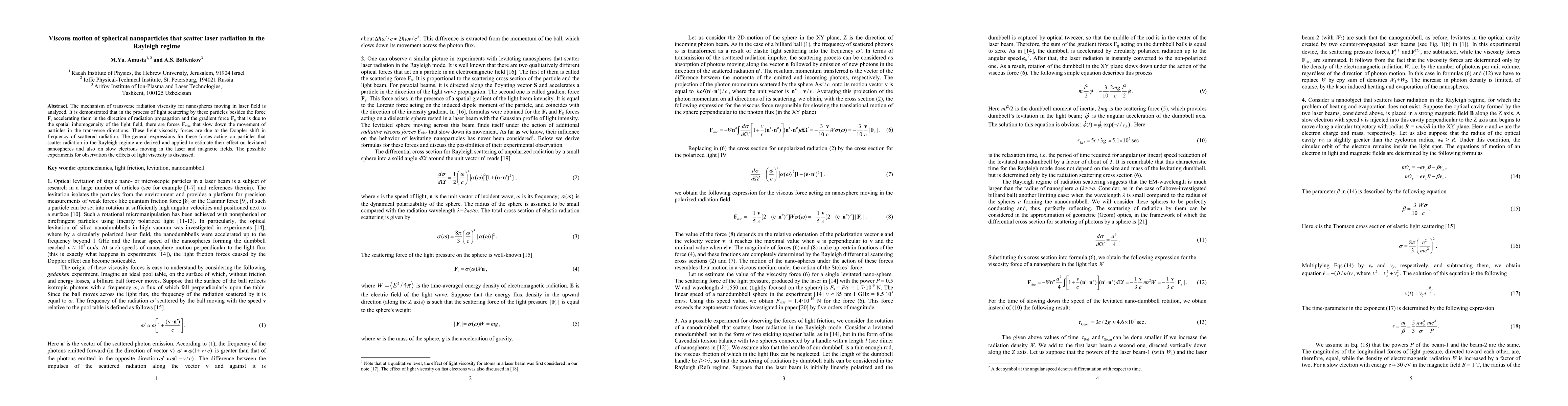 Thumbnail for Viscous motion of spherical nanoparticles that scatter laser radiation
  in the Rayleigh regime