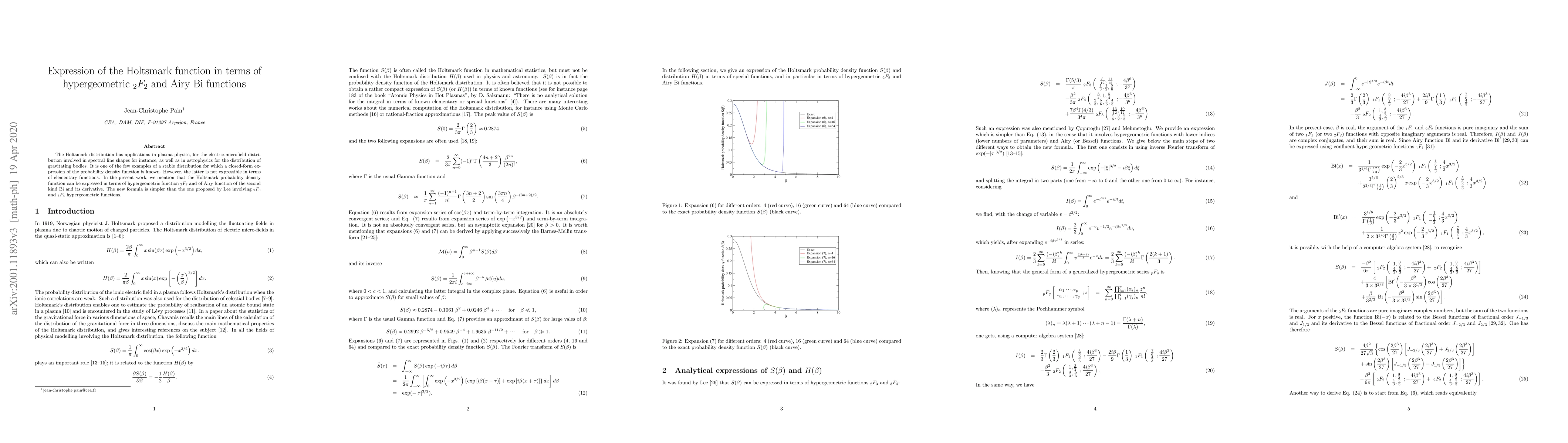 Thumbnail for Expression of the Holtsmark function in terms of hypergeometric $_2F_2$
  and Airy $\mathrm{Bi}$ functions