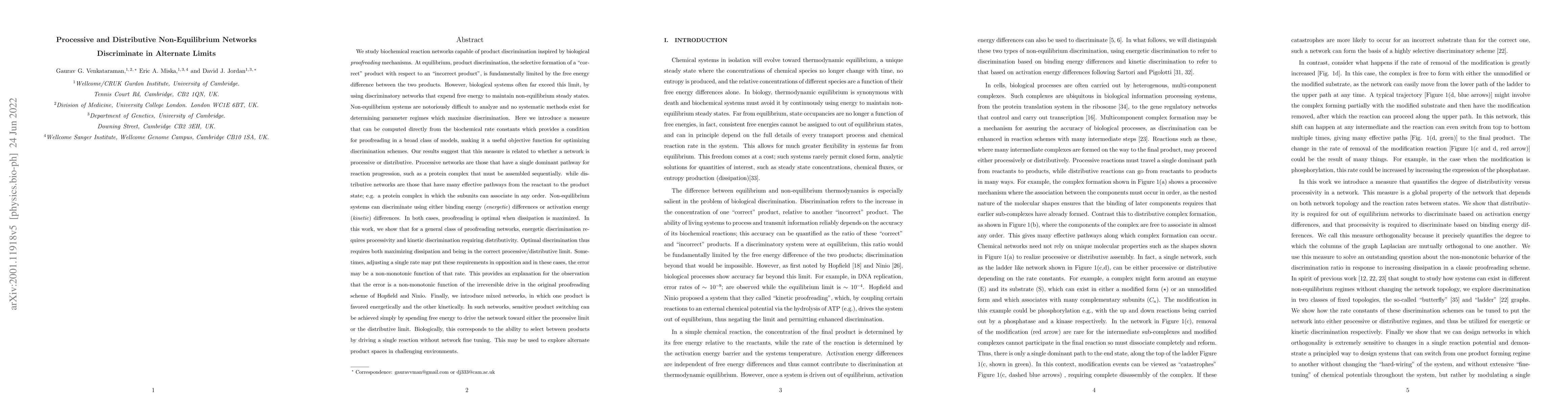Thumbnail for Processive and Distributive Non-Equilibrium Networks Discriminate in
  Alternate Limits