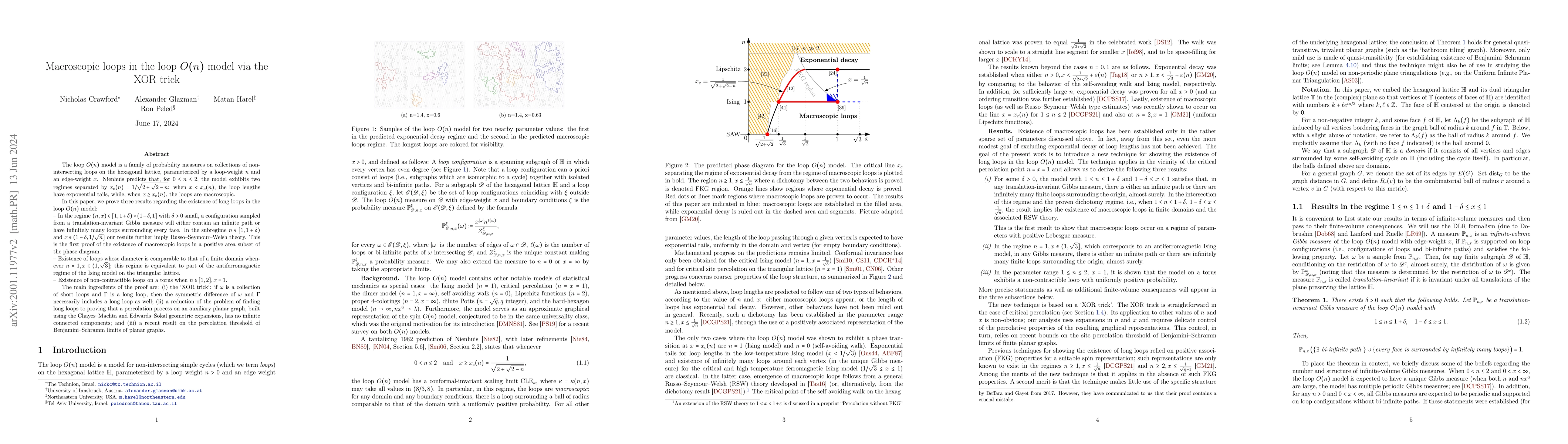 Thumbnail for Macroscopic loops in the loop O(n) model via the XOR trick