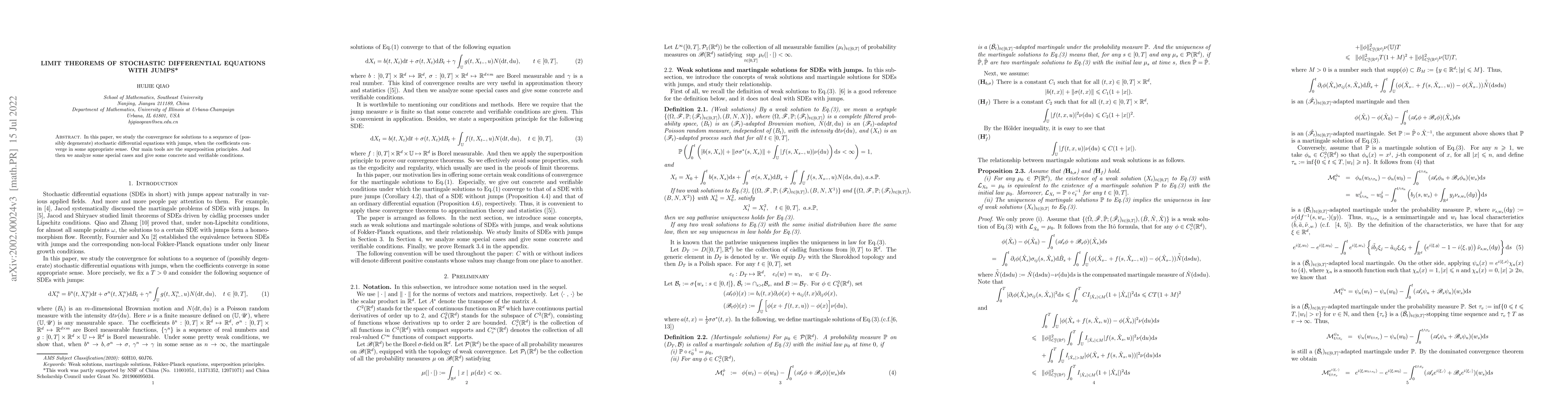 Thumbnail for Limit theorems of stochastic differential equations with jumps