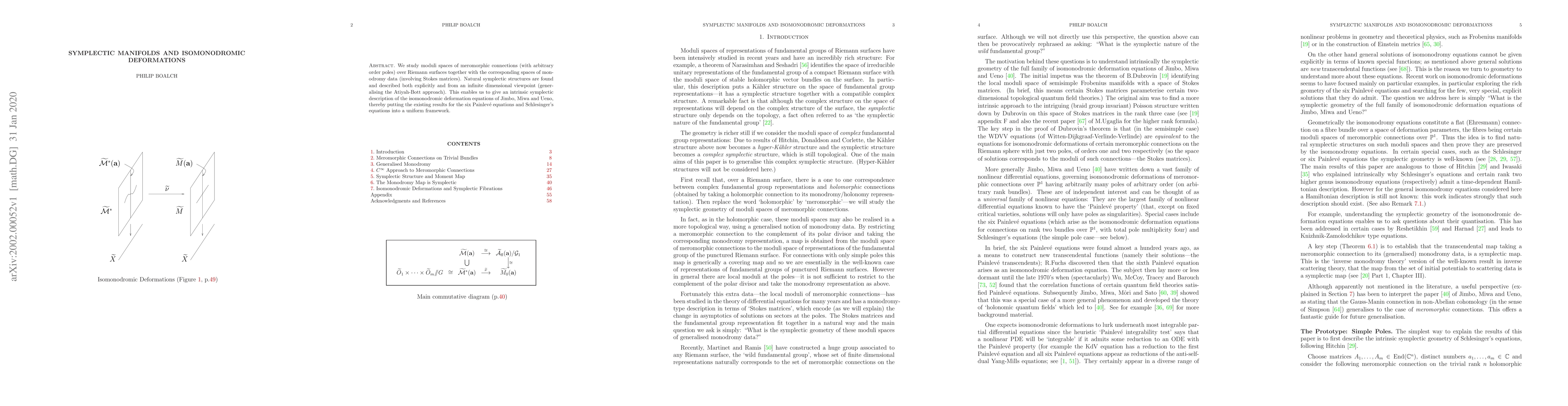 Thumbnail for Symplectic Manifolds and Isomonodromic Deformations