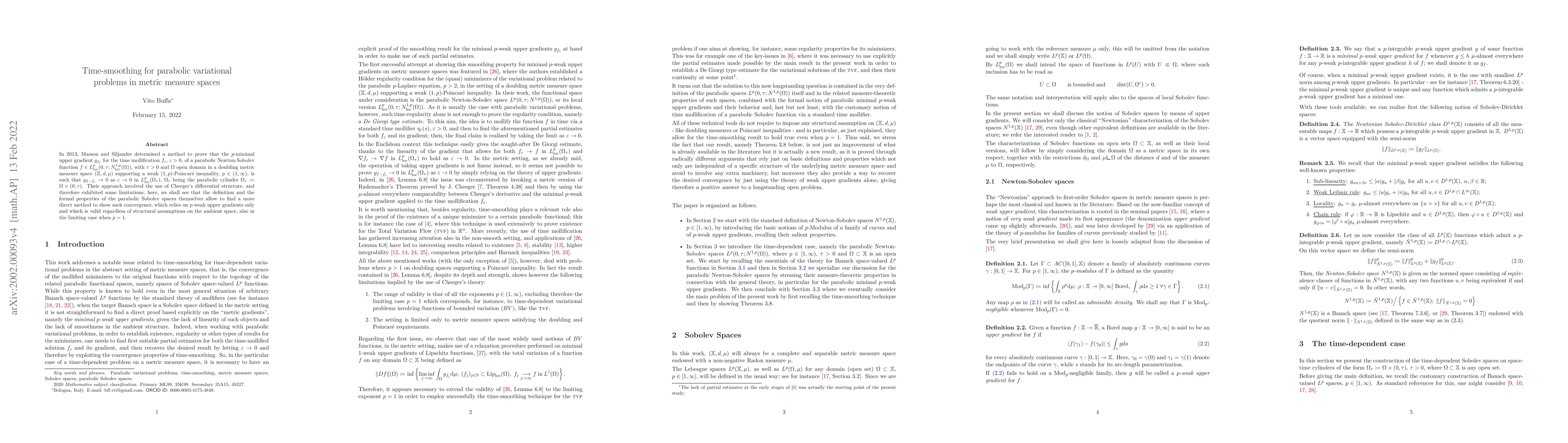 Thumbnail for Time-smoothing for parabolic variational problems in metric measure
  spaces