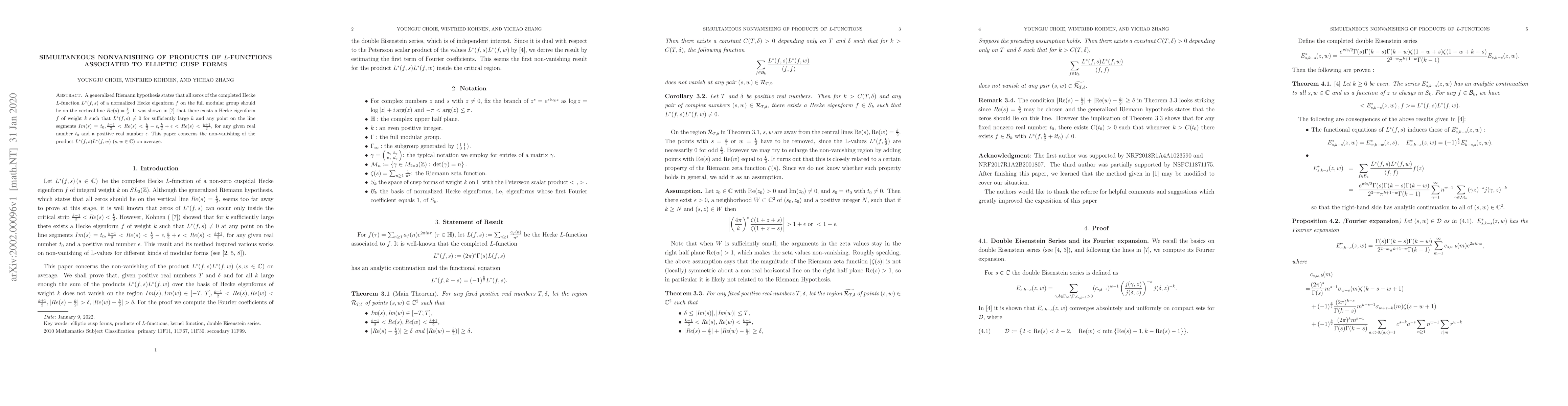 Thumbnail for Simultaneous nonvanishing of the Products of L-functions associated to
  elliptic cusp forms