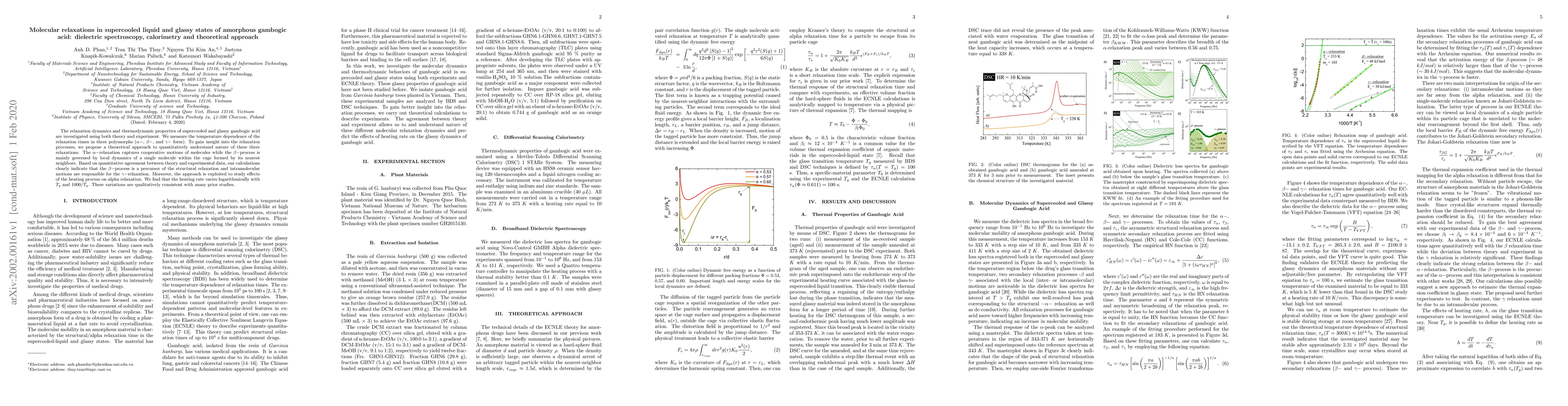 Thumbnail for Molecular relaxations in supercooled liquid and glassy states of
  amorphous gambogic acid: dielectric spectroscopy, calorimetry and theoretical
  approach