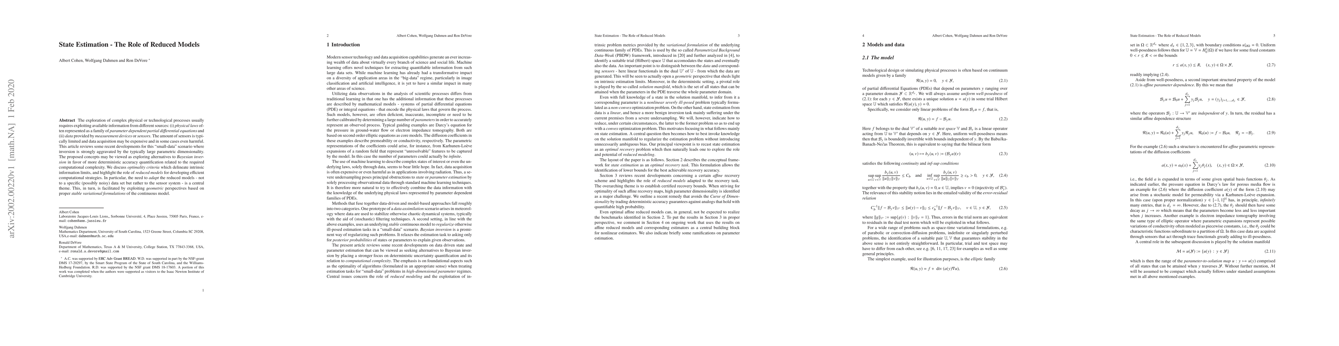 Thumbnail for State Estimation -- The Role of Reduced Models