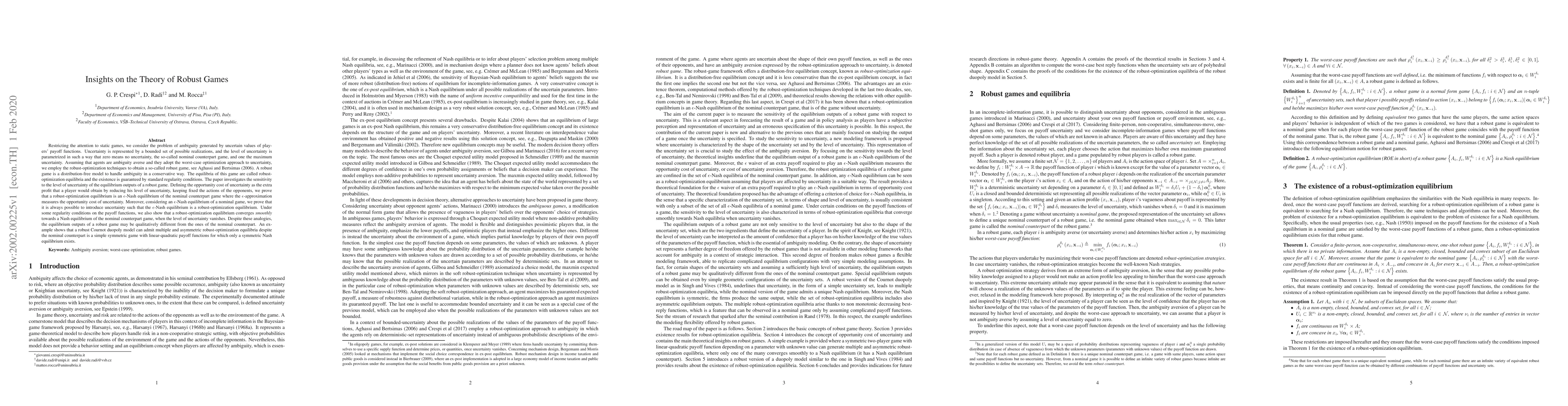 Thumbnail for Insights on the Theory of Robust Games