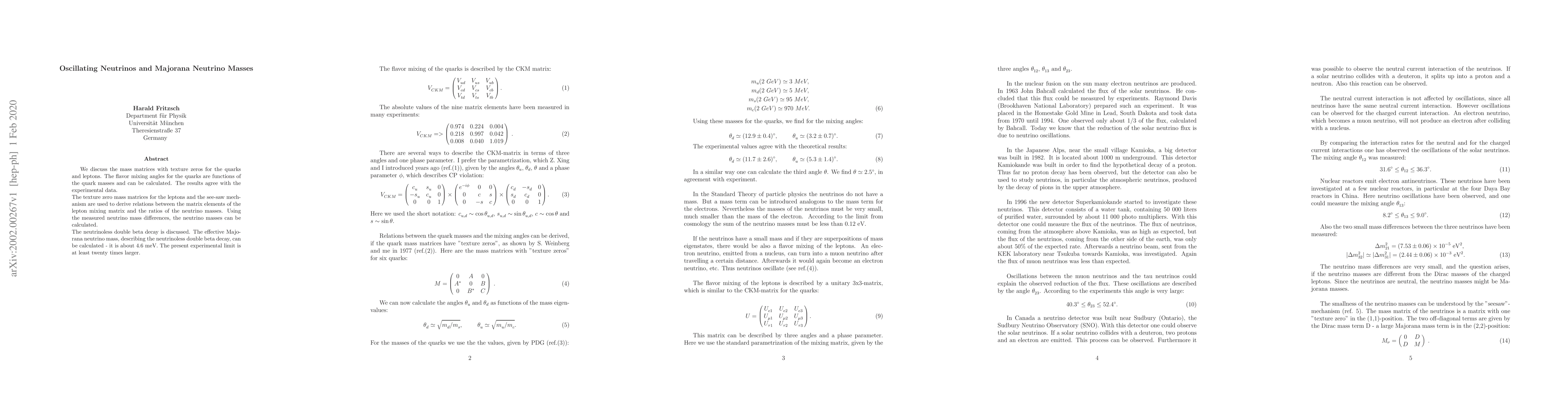 Thumbnail for Oscillating Neutrinos and Majorana Neutrino Masses
