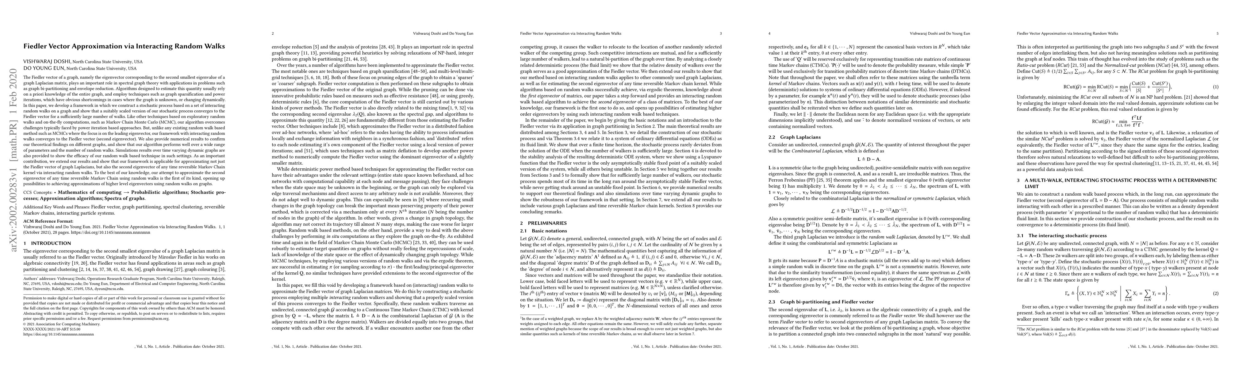 Thumbnail for Fiedler Vector Approximation via Interacting Random Walks