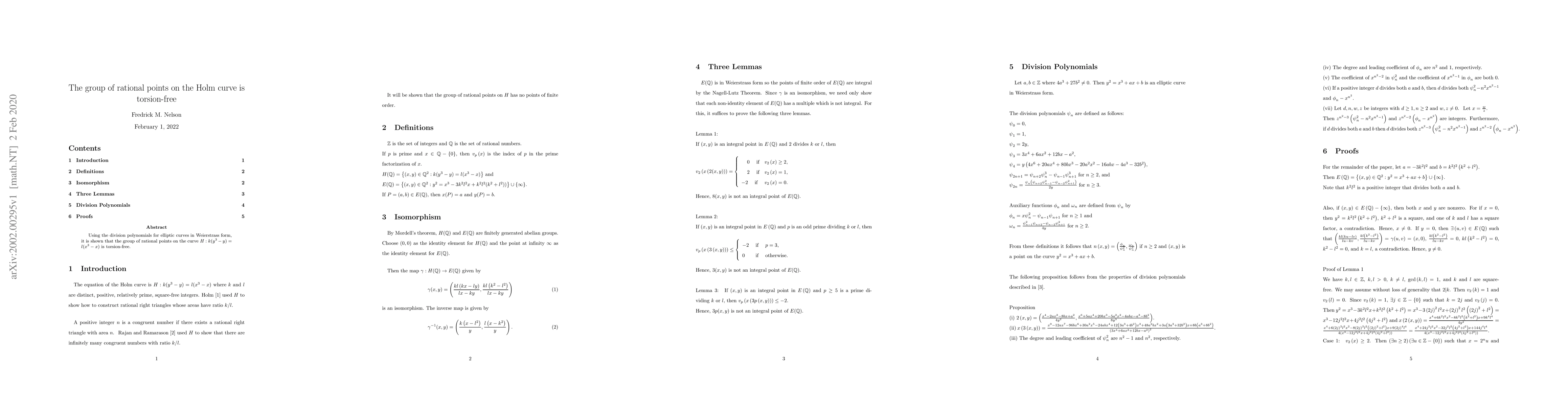 Thumbnail for The group of rational points on the Holm curve is torsion-free