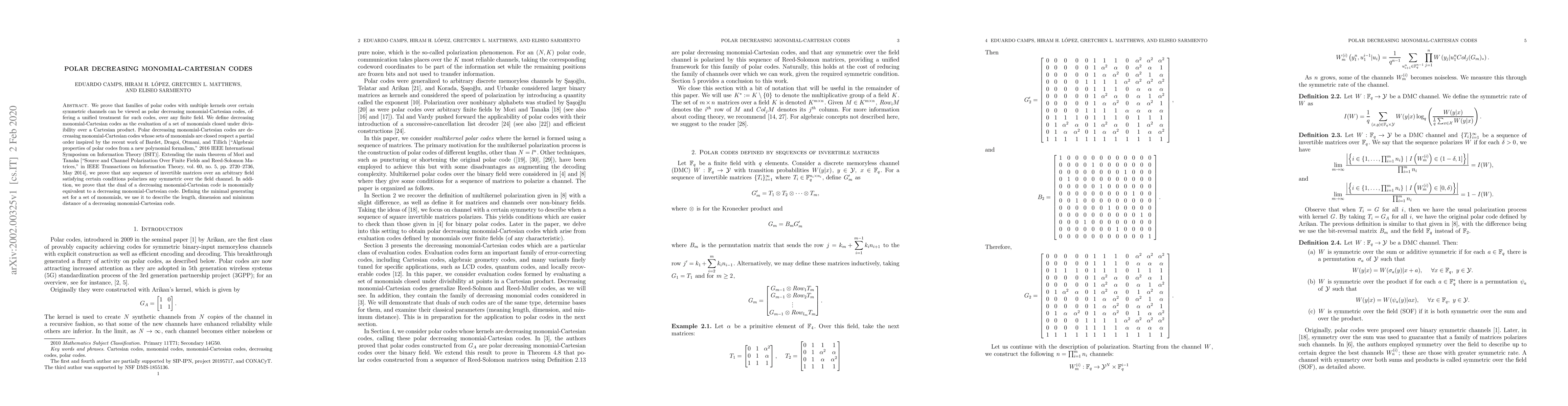 Thumbnail for Polar decreasing monomial-Cartesian codes