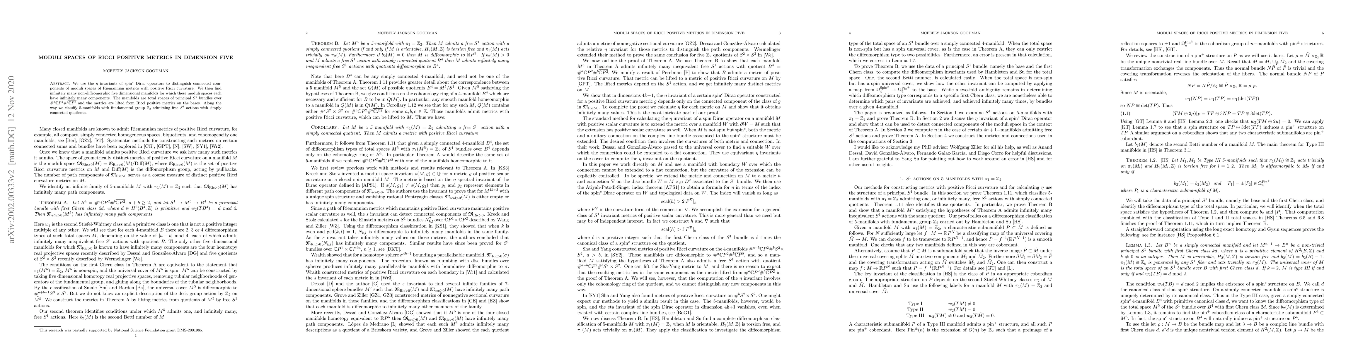 Thumbnail for Moduli spaces of Ricci positive metrics in dimension five