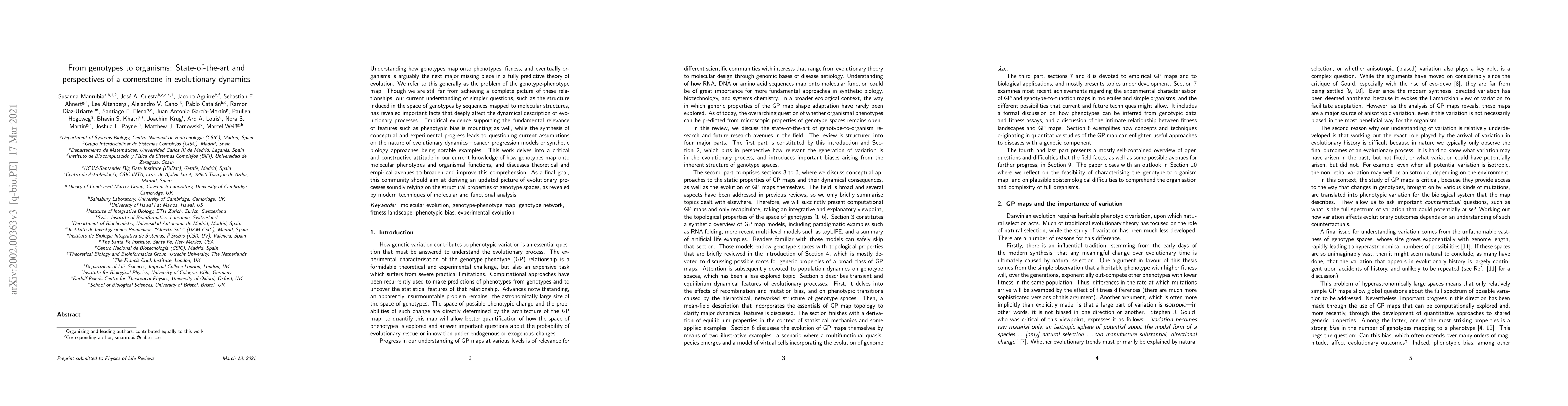 Thumbnail for From genotypes to organisms: State-of-the-art and perspectives of a
  cornerstone in evolutionary dynamics