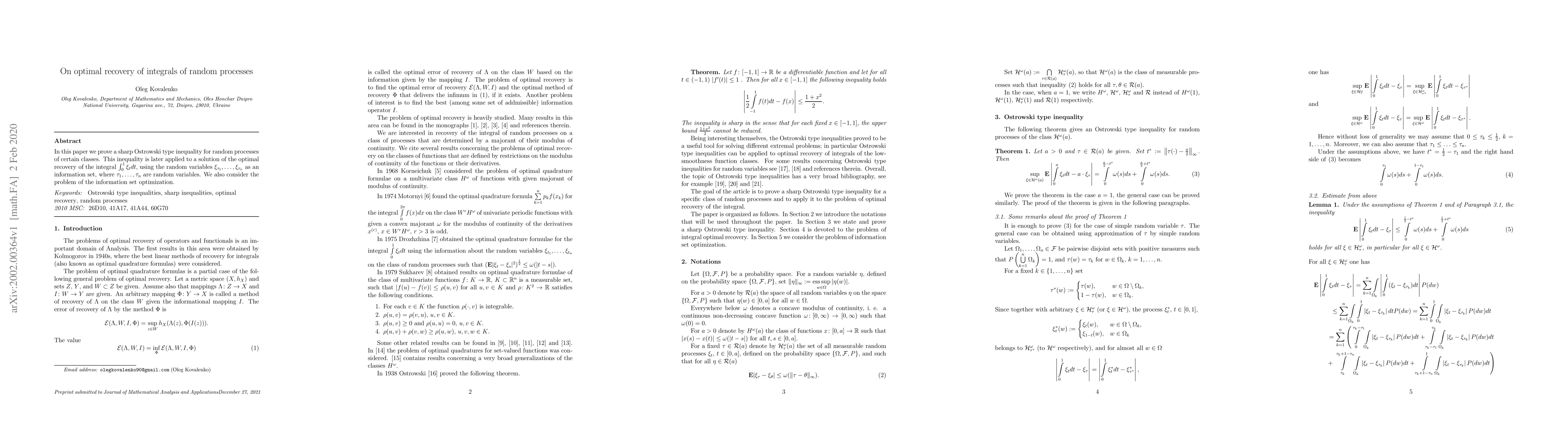 Thumbnail for On optimal recovery of integrals of random processes