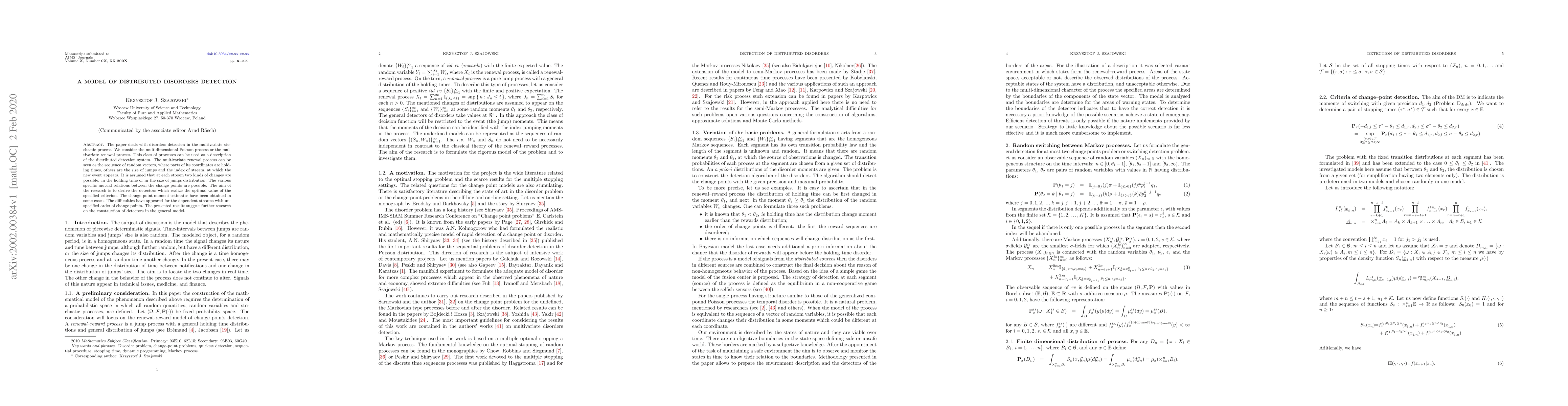 Thumbnail for A Model of Distributed Disorders Detection