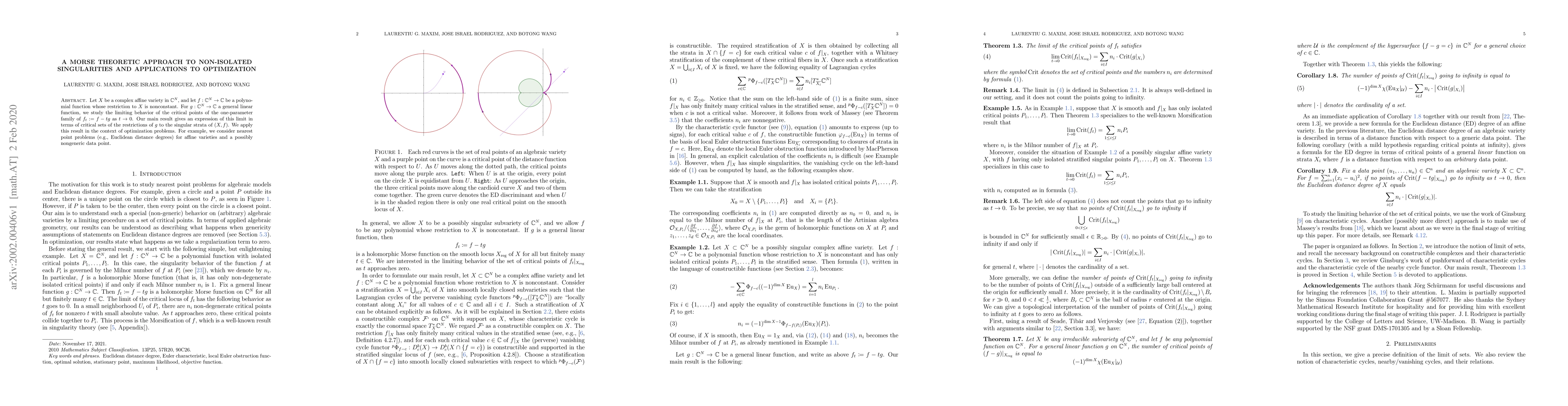 Thumbnail for A Morse theoretic approach to non-isolated singularities and
  applications to optimization
