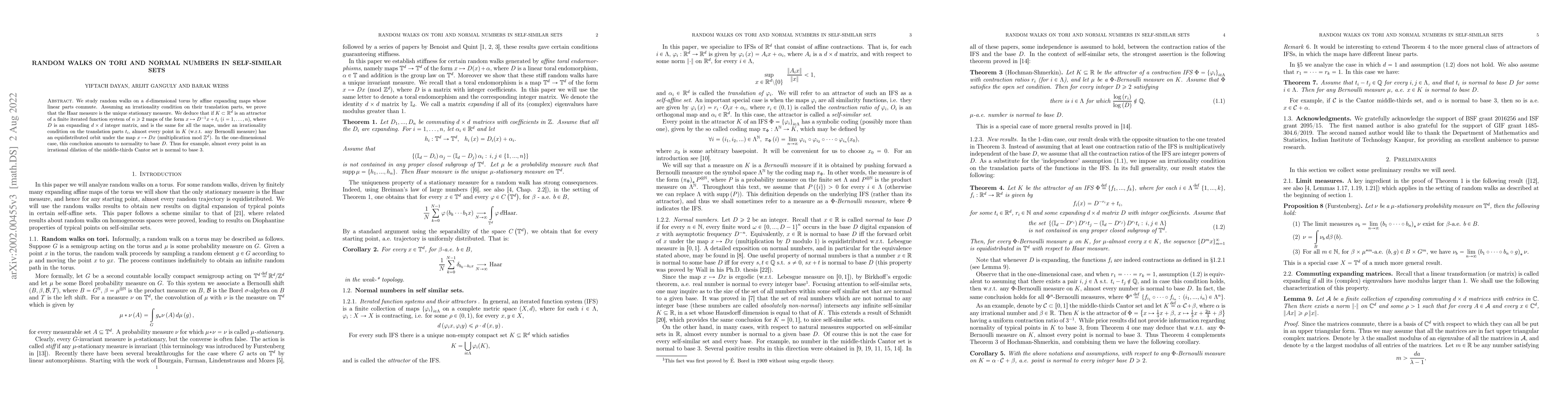 Thumbnail for Random walks on tori and normal numbers in self similar sets